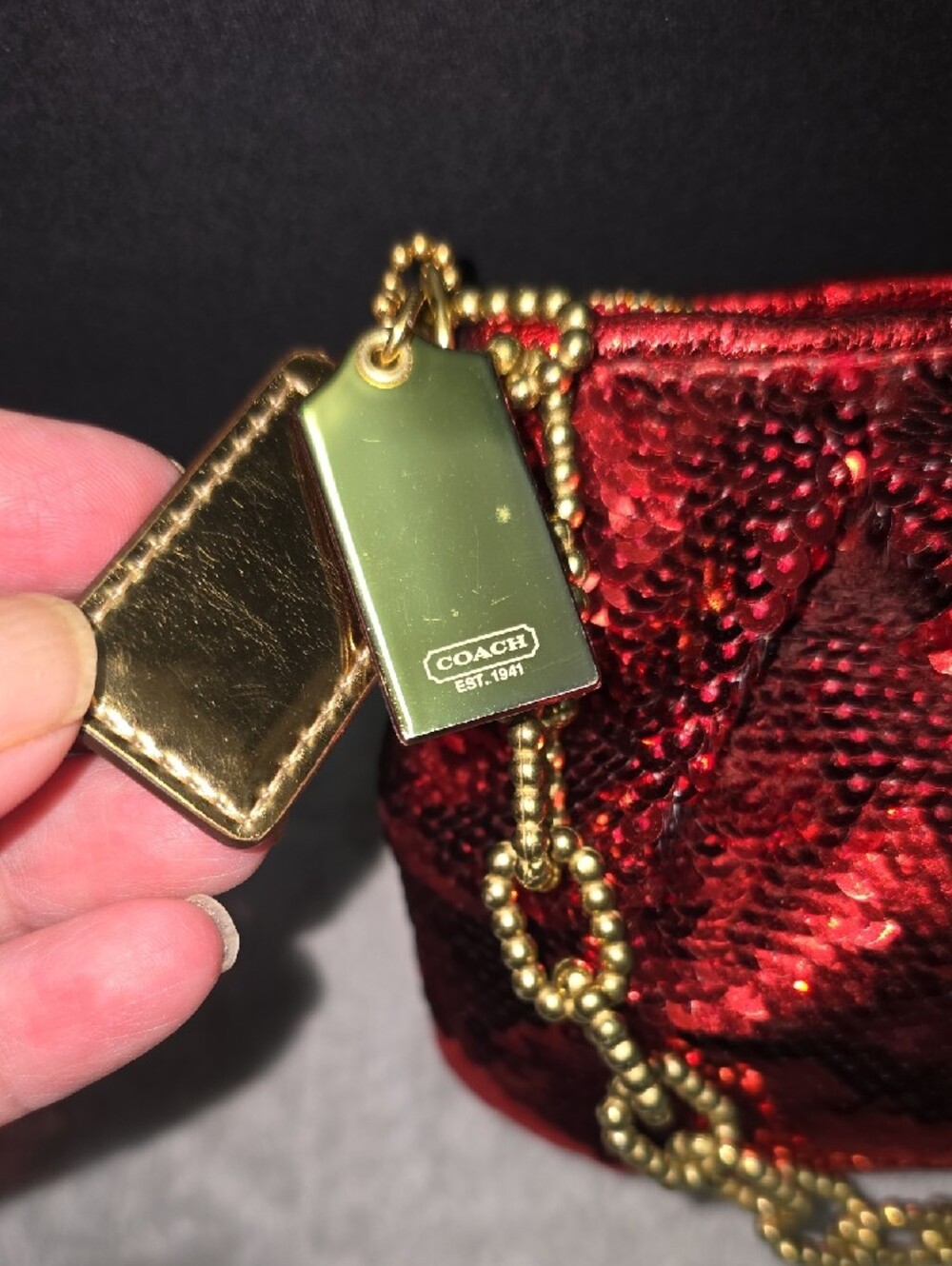Coach Red Sequin Mini Shoulder Bag with Gold Chain - Picture 4 of 8